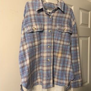 American Eagle Outfitters Plaid Button-Up Shirt in Blue and White